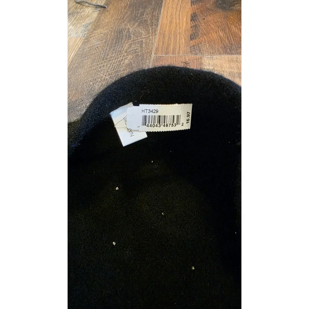 NWT Black Beret Hat Classic Pearl French Faux Wool Artist European